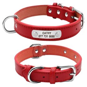 PU Leather Dog Collar Durable Padded Personalized Pet ID Collars Customized for Small Medium Large Dogs Cat Red Black Brown (Color: Red, size: S)